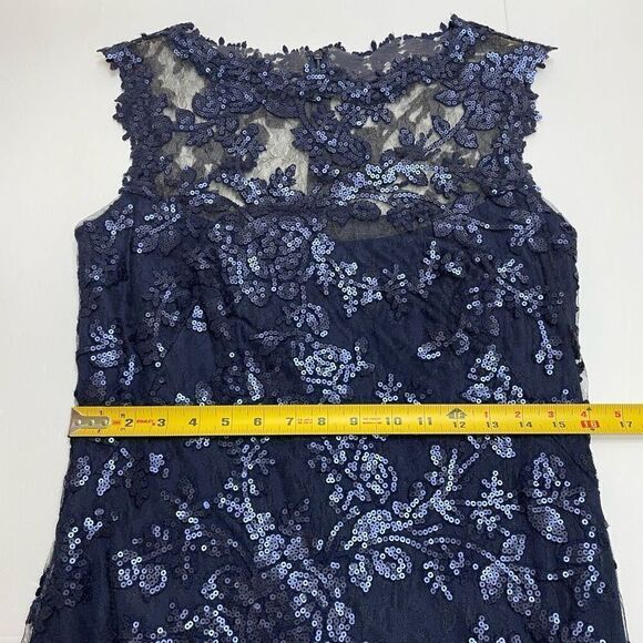 Tadashi Shoji Paillette Embroidered Lace Sheath Cocktail Dress Royal Navy Blue S - Picture 9 of 14